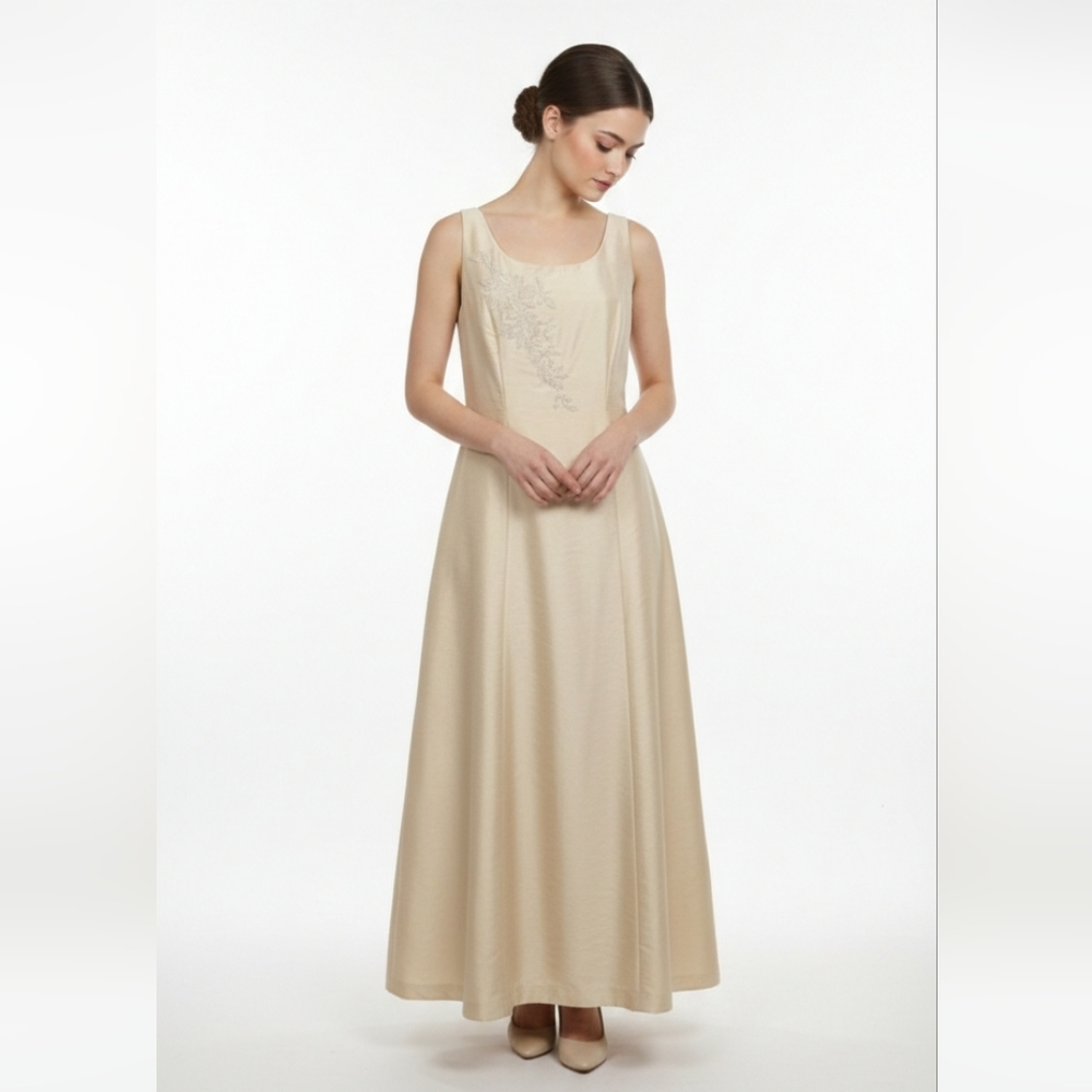 Talbots Cream Embroidered Maxi Dress